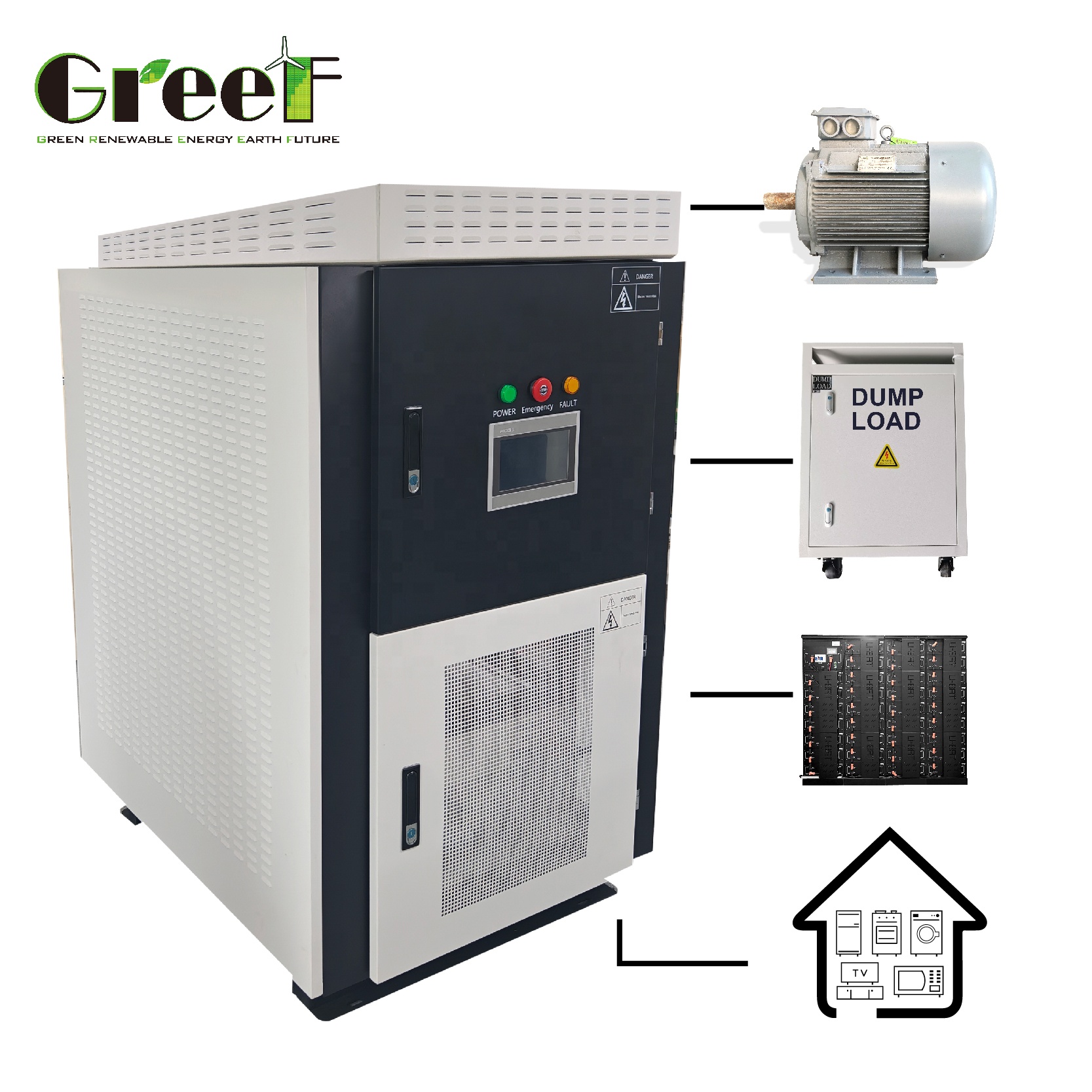 GREEF ENERGY Hybrid Converter with EMS Smart Energy Management System and Dual LCD Touchscreen for Renewable Energy Systems