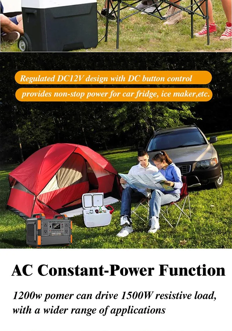 Portable Power Station 1200W/1008wh LiFePO4 Battery Quick Charge 1.5h 6 AC Outlets UPS Solar Generator Home Camping Car Solar Power Station