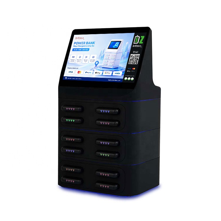 Public Area Mobile Charging Station Power Bank Rental Kiosk Advertising Display POS Terminal Fireproof Design QR Code Payment