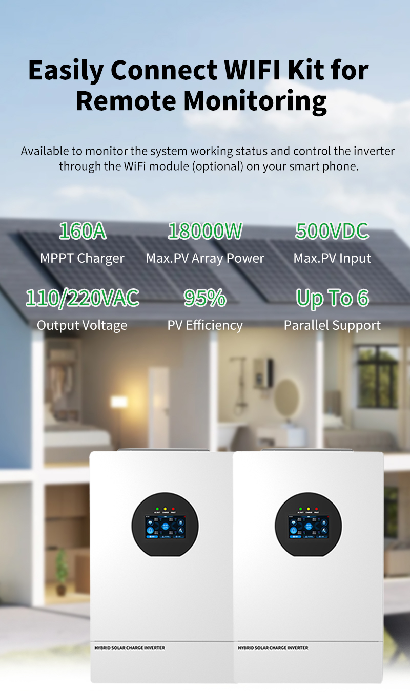 10KW Hybrid Solar Inverter 48V DC 230V AC Single Phase Pure Sine Wave MPPT Solar Power Inverter for Home Energy Storage System