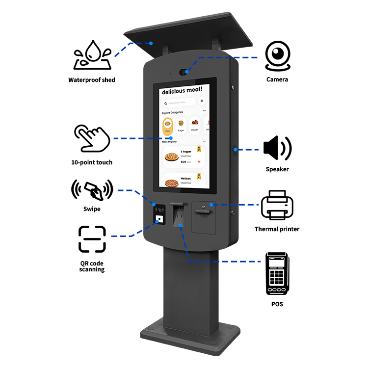 Sinmar Weatherproof Self Service Ordering Printer Kiosk Smart Touch Screen All In One Totem Outdoor Waterproof Computer Kiosk