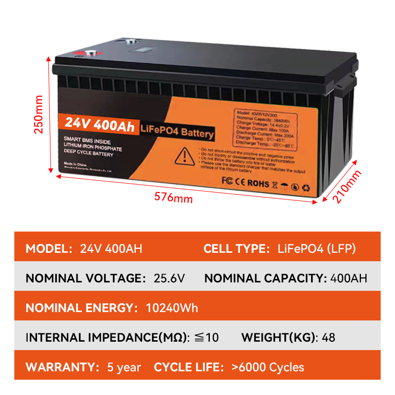 Lithium Iron Phosphate Battery 24V 400ah LiFePO4 Battery Pack for Home Solar Power System Power Station