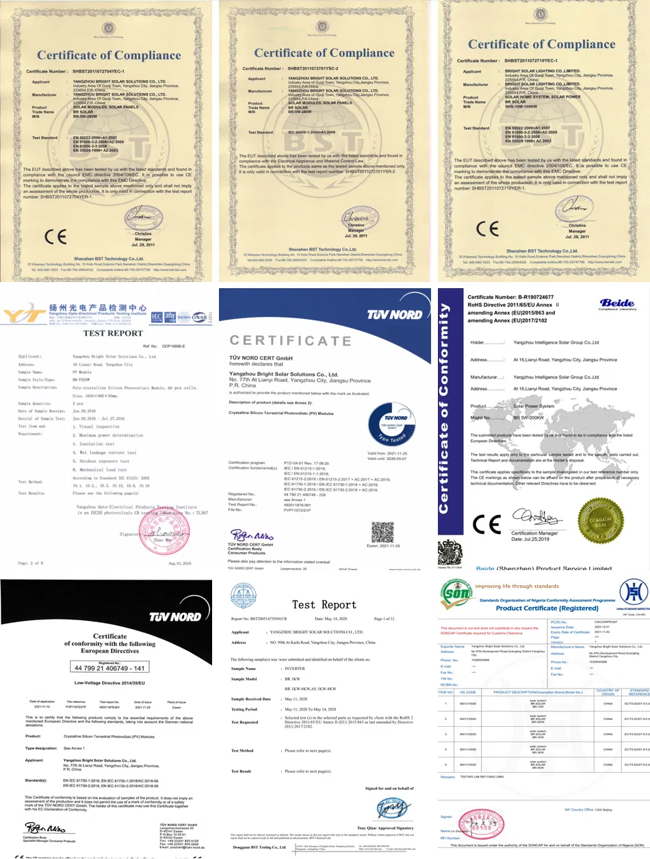 Certificates of Solar System Quality Standards