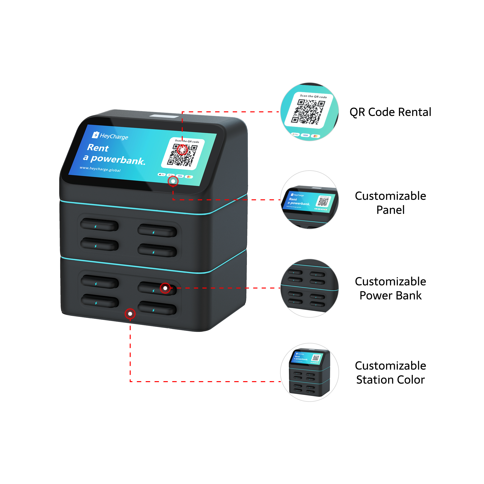 2025 Popular Fast Charging 60W Fireproof ABS Online Sharing Charging Station Kiosk Vending Machine 4-16 Charger Points Outdoor