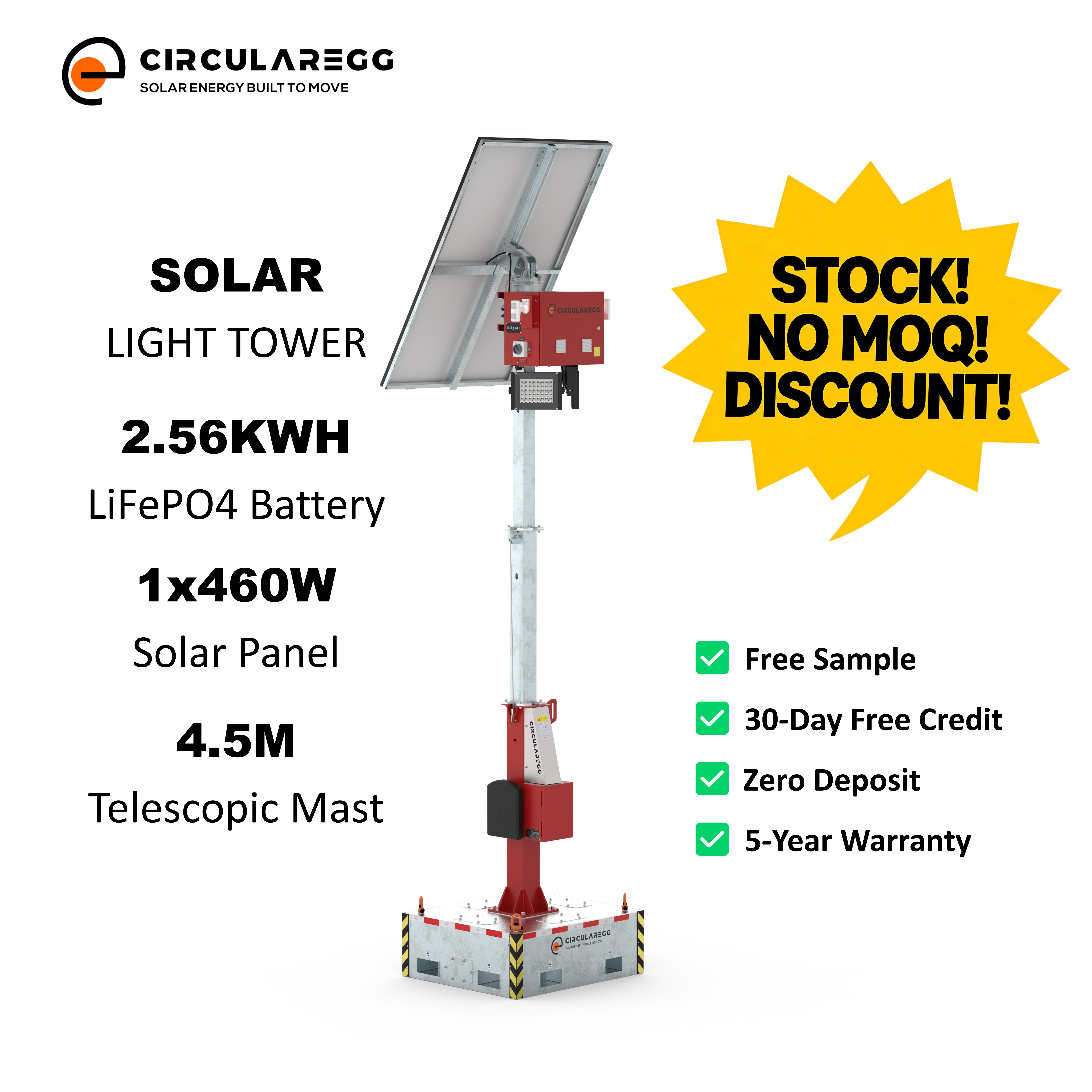 In Stock 2*60W LED Light With IP65 Rating 5-Year Warranty Solar Lighting Tower