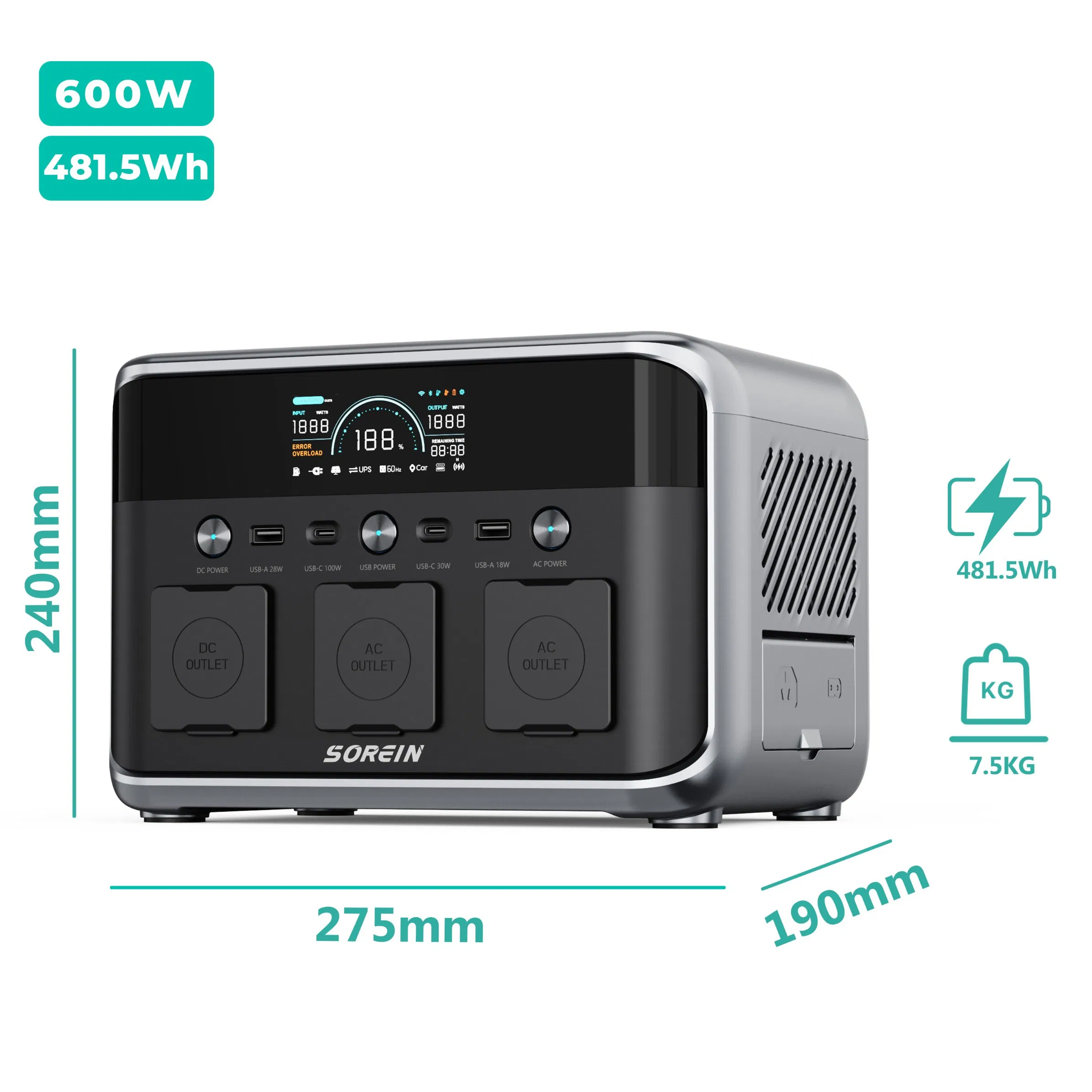 Sorein 500W 600W UPS Generator Solar LiFePO4 Lithium Battery Portable Power Station