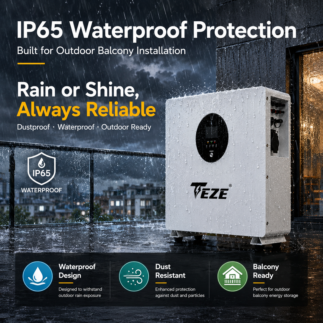 Teze 2.5kWh EU Balcony Energy Storage System with 1.2kW Inverter IP65 Waterproof LiFePO4 Battery Plug and Play All in One ESS