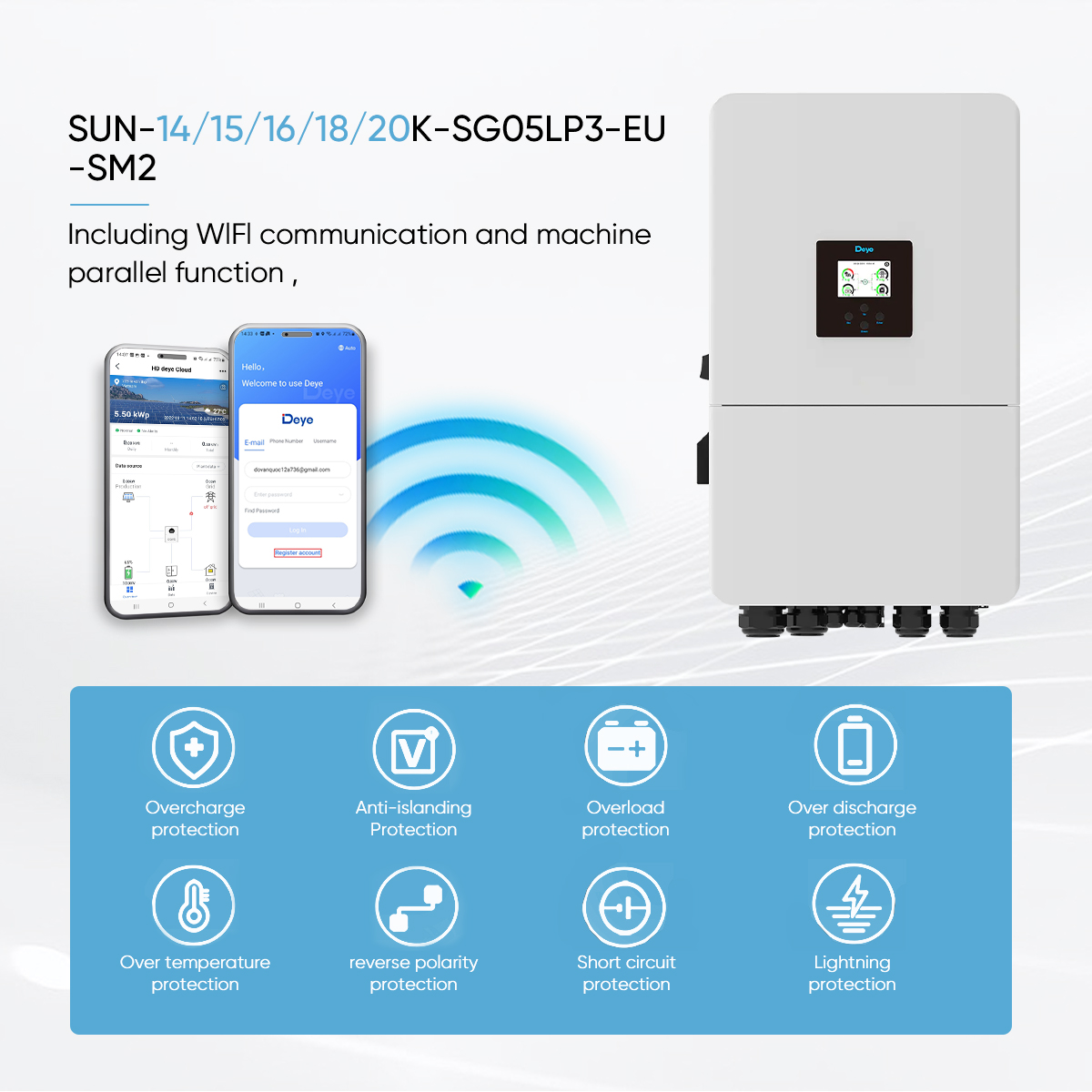 Deye Hybrid Inverters 3 Phase 15kw 16kw 18KW 20KW Inverter Solare Ibrido Ip65