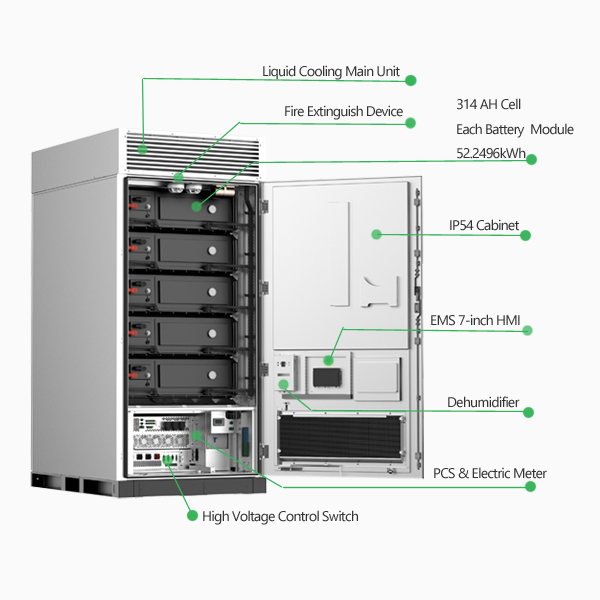 Built in PCS EMS BMS Work With Solar System High Efficiency 125kw 261KWH Battery Storage Peak Shaving and Solar Self-Consumption