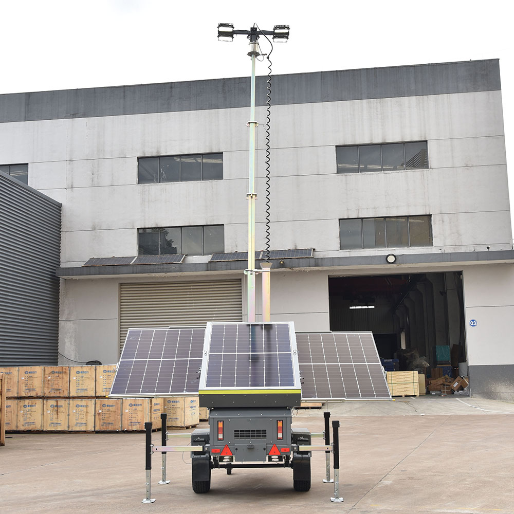 Electric Winch 7m Mast 4*100W LED Light LFP Battery Solar Light Tower For Construction Site
