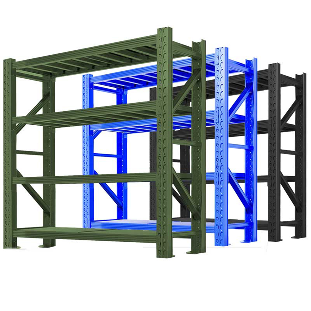 Adjustable 4-Layer Steel Stacking Frame Boltless Plug-In Warehouse Storage Shelves with Electrostatic Powder Coating