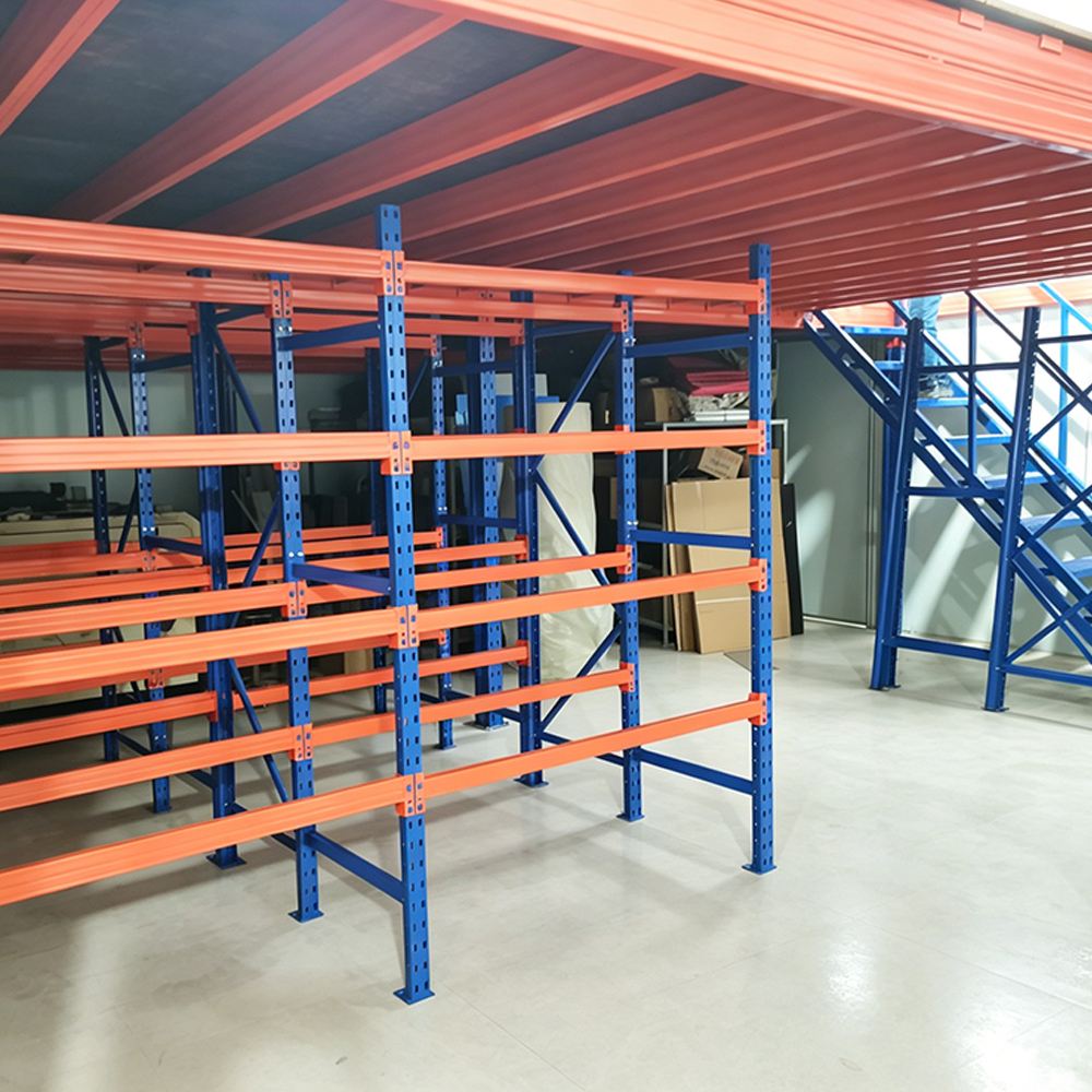 Heavy Duty 2 Layer Cold Rolled Steel Mezzanine Rack 500 Kg/sqm Load Capacity Solid Steel Flooring Powder Coated