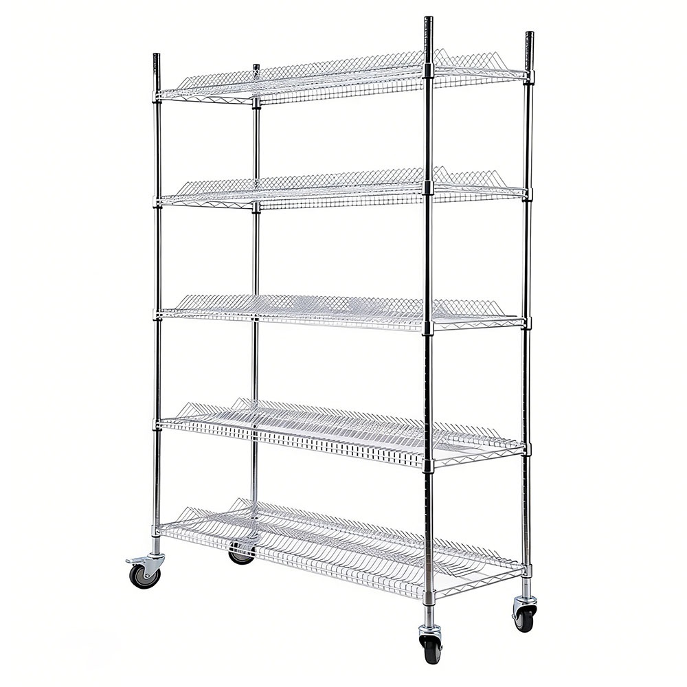 Heavy Duty Mobile Wire Shelving 5 Tier Storage Rack Industrial Warehouse Wire Mesh Shelves With Casters