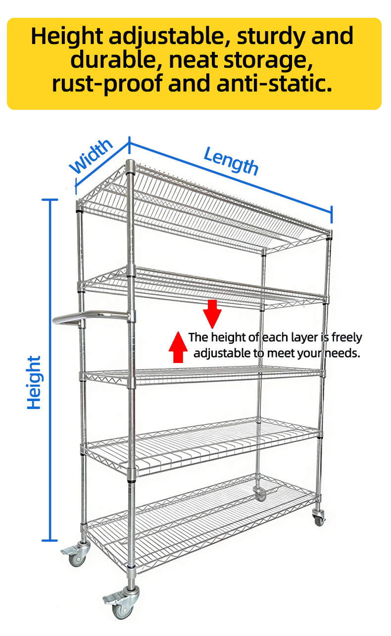 Customized Mobile Wire Shelving Tilted Anti-Roll Warehouse Storage With Wheels for Warehouse