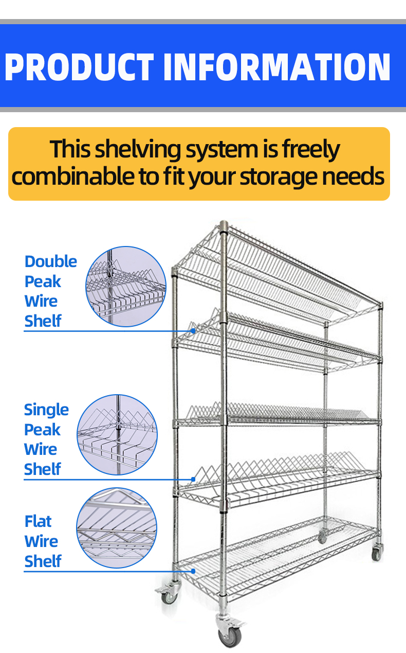 Customized Mobile Wire Shelving Tilted Anti-Roll Warehouse Storage With Wheels for Warehouse