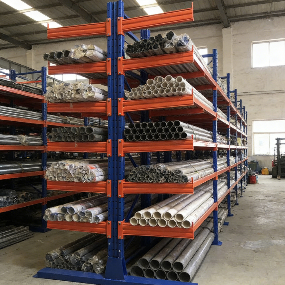Double-sided Cantilever Racks With Multi-layers for Long Pipe Materials at Warehouse for Storage