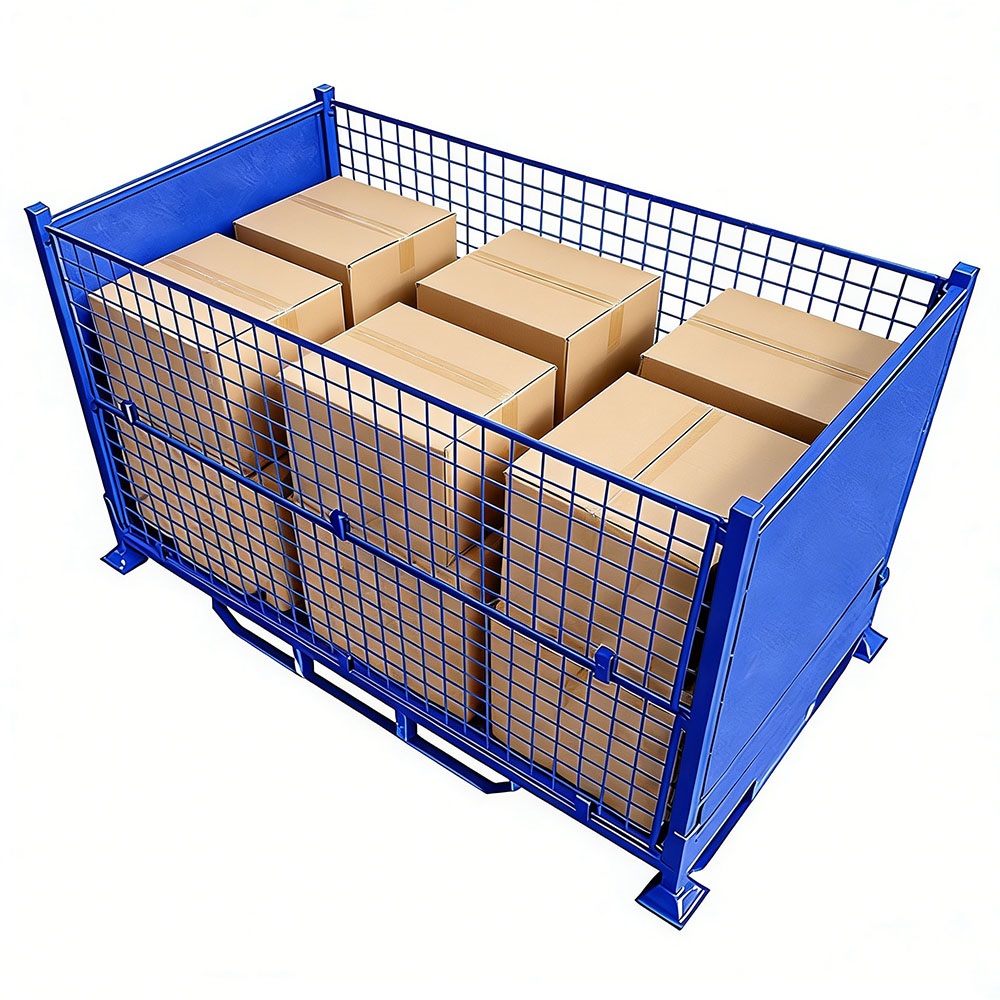 Wholesale Blue Collapsible Storage Cage Cold Rolled Steel Folding Cage Stacking Storage Cages for Factory