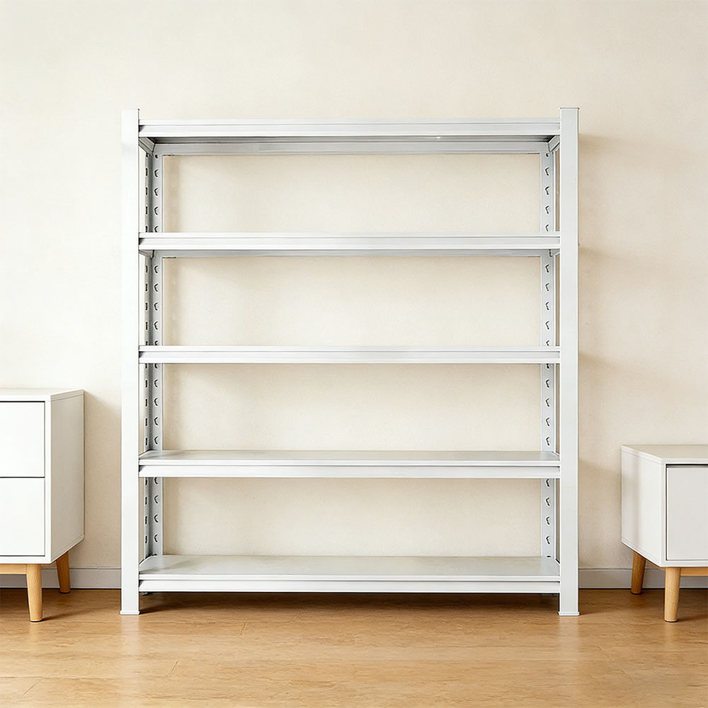 Industrial Grade 5-Tier White Steel Storage Shelving Light Duty Adjustable Rack for Warehouse Garage