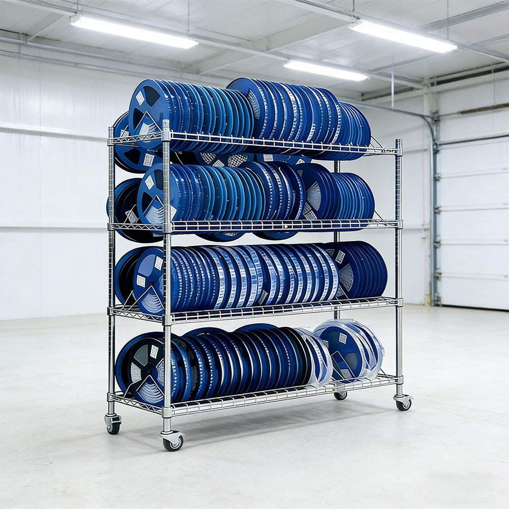 Customizable Mobile Wire Shelving 4 Tier Warehouse Storage Racking Wire Mesh Shelves With Casters for Industrial