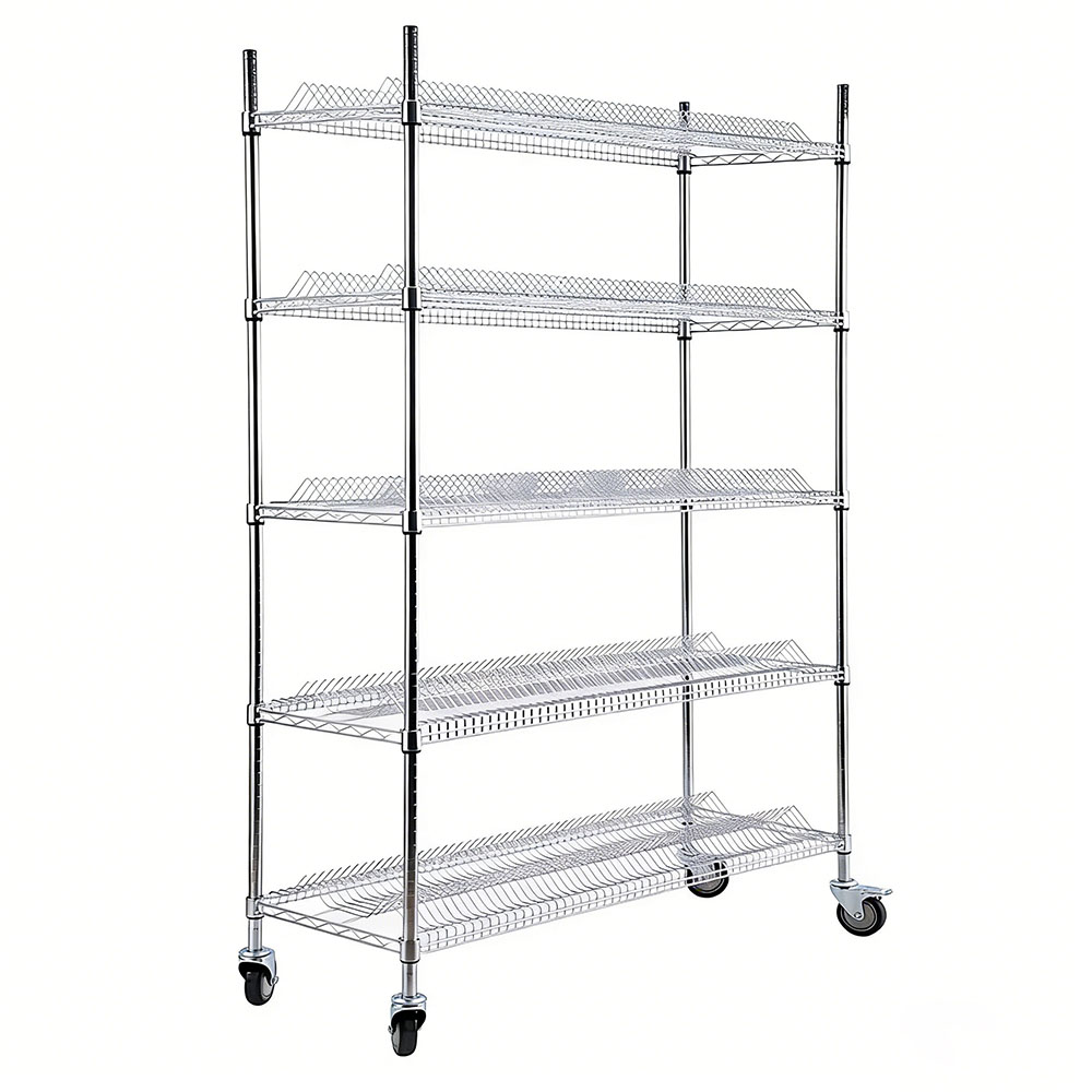 Customizable Tilted Mobile Wire Shelving Custom Size Heavy Duty Industrial Warehouse Storage Wire Shelf Unit