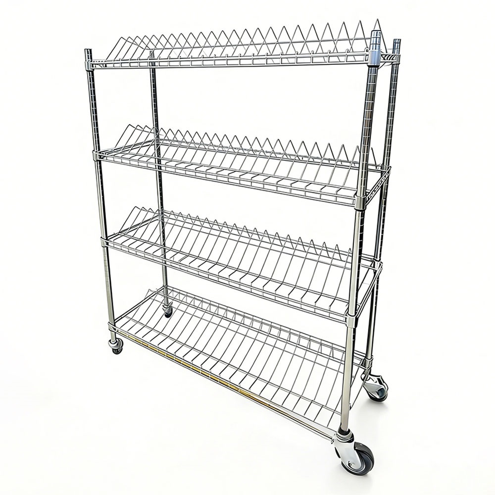 Customizable Mobile Wire Shelving 4 Tier Warehouse Storage Racking Wire Mesh Shelves With Casters for Industrial