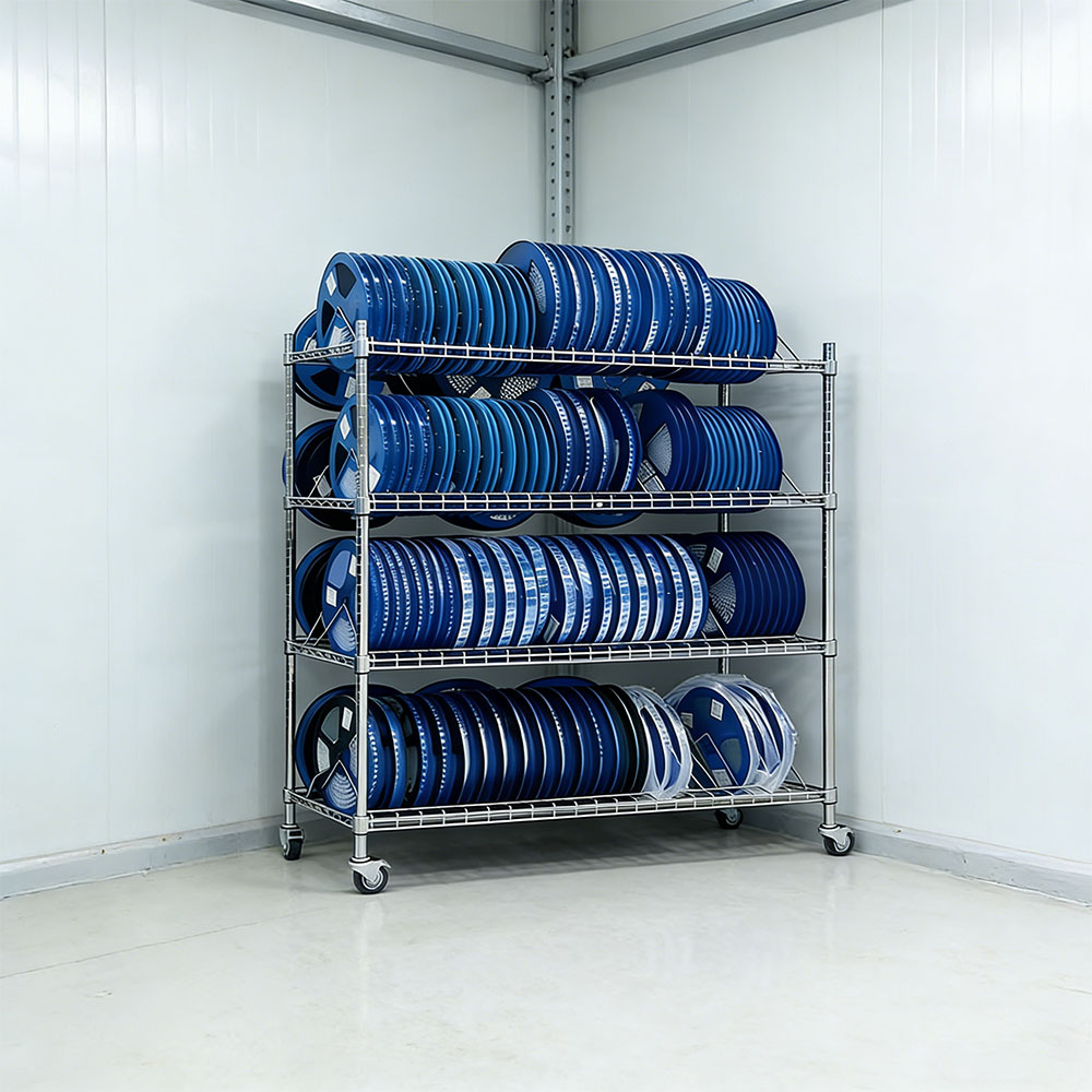 Heavy Duty Mobile Tilted Wire Mesh Shelving 4 Tier Storage Rack Adjustable Anti-Roll Industrial Warehouse Storage Shelf