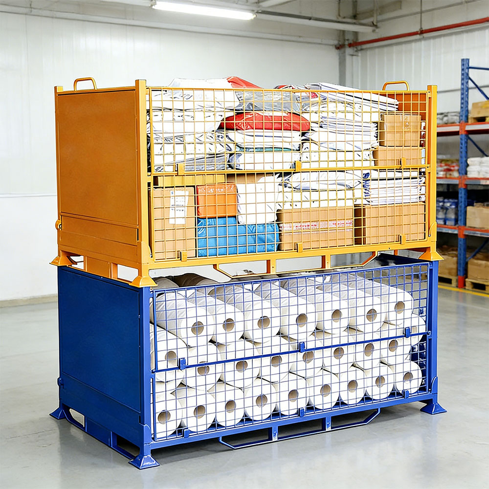 Customized Industrial Stackable Collapsible Cages Metal Shelving Units High Capacity Warehouse Storage Cages