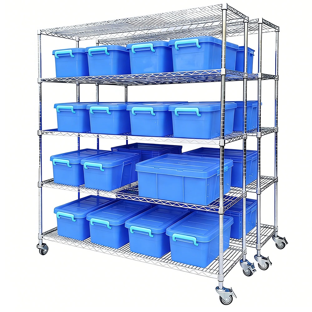 Customized Durable Storage Shelves Adjustable Chrome Plated Wire Mesh Shelves Shelving With Wheels for Warehouse