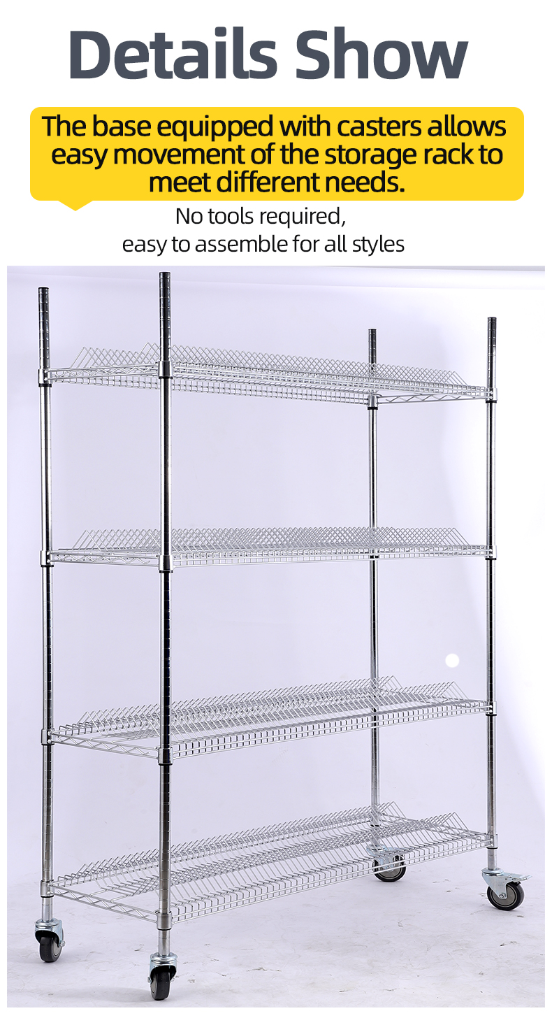 Customized Mobile Wire Shelving Tilted Anti-Roll Warehouse Storage With Wheels for Warehouse