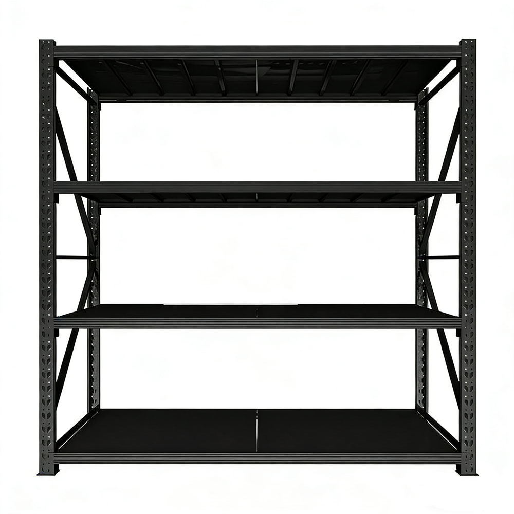 Steel Stacking Rack with Adjustable Practical Shelves, Heavy Duty Shelving for Industrial Storage with 3 Straps