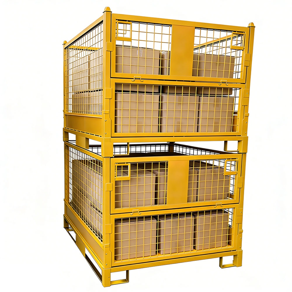 Customized Wholesale Heavy Duty Stackable Wire Mesh Pallet Folding Cages Stacking Warehouse Storage Cages for Industrial