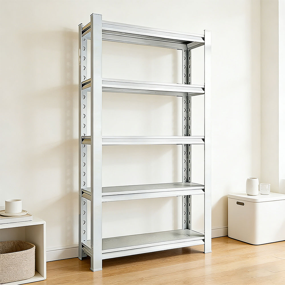 5-Tier White Metal Storage Rack Adjustable Keyhole Shelving Unit for Kitchen & Pantry Room