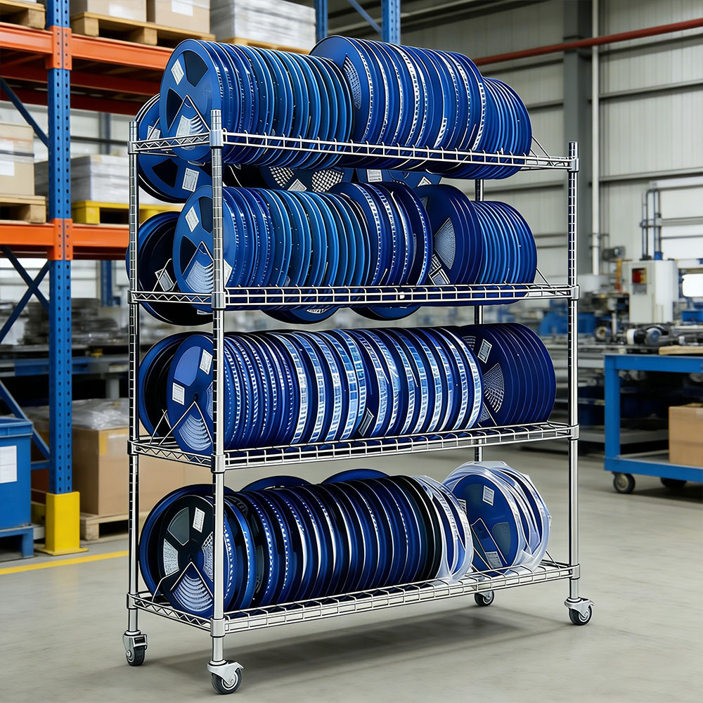 Customized Mobile Wire Shelving 5 Layer Wire Shelving Rack Warehouse Storage Equipment With Wheels
