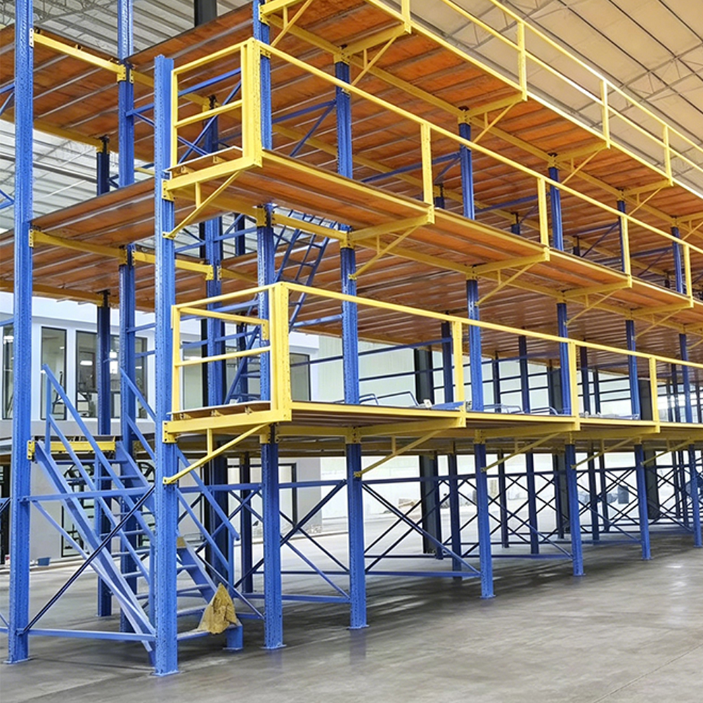 Heavy Duty 2 Layer Cold Rolled Steel Mezzanine Rack 500 Kg/sqm Load Capacity Solid Steel Flooring Powder Coated