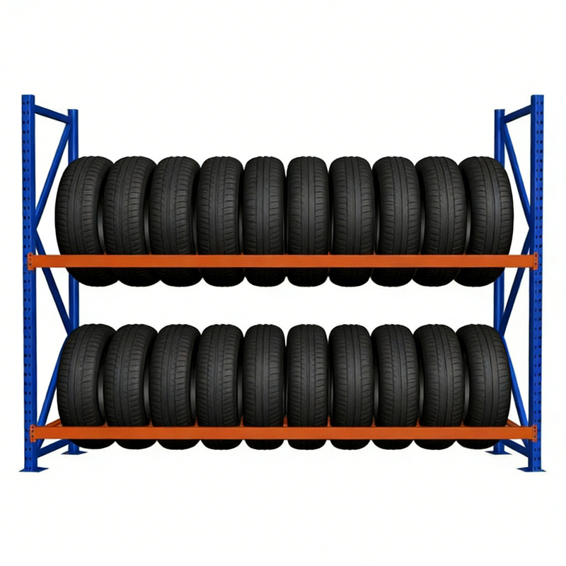 Warehouse Tire Shelves Heavy Duty Steel Studded Adjustable Powder Coated 500KG Capacity