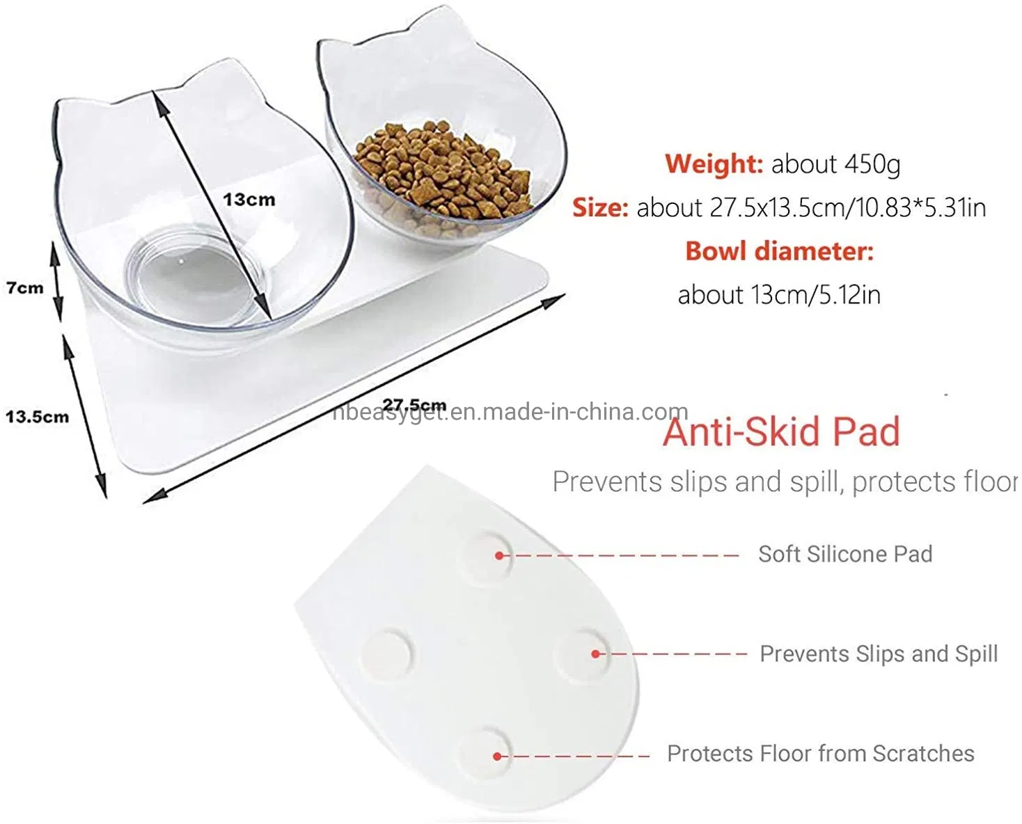 Double Pet Bowl Transparent Feeding Bowl Cats Small Dogs Set Two Esg12369