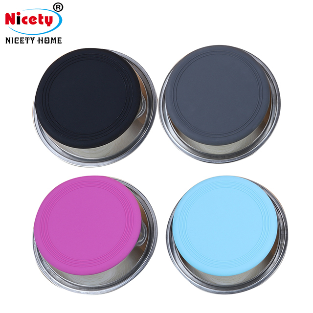 Stainless Steel with Silicone Bottom Non-Slid Reusable Pet Plate Pet Feeding Bowl