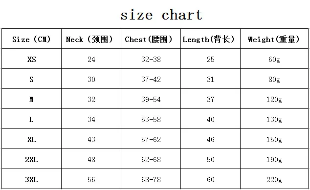 Size Chart Waterproof Raincoat Safety LED Night Pet Clothes