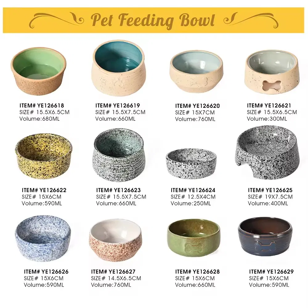 Stoneware Ceramic Pet Food Bowls High Capacity Funny Dog Feeding Cat Plates Bowls