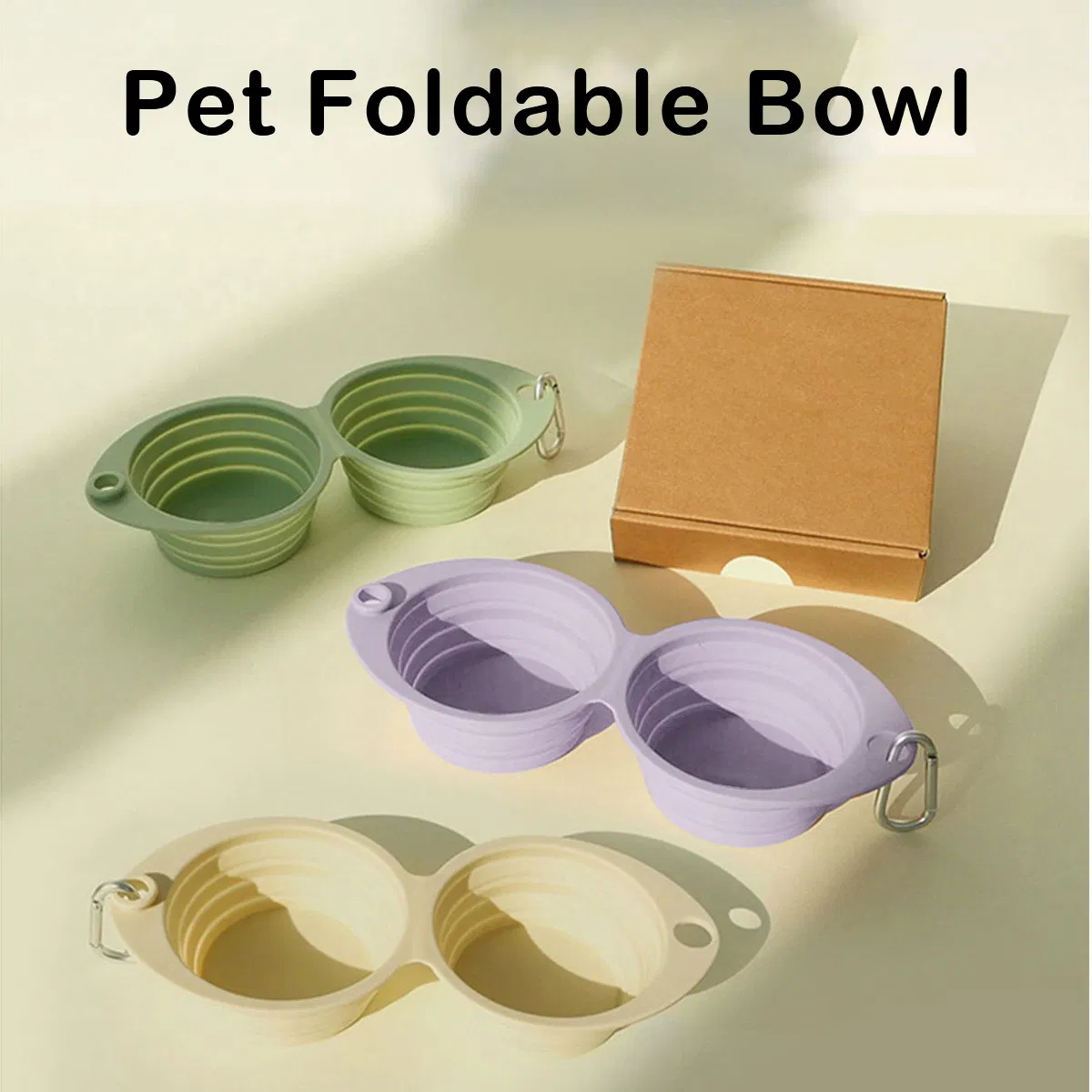 Customized Portable Foldable Dog Bowl Collapsible Pet Travel Feeding Bowl Double Foldable Food Grade Silicone FDA Approved
