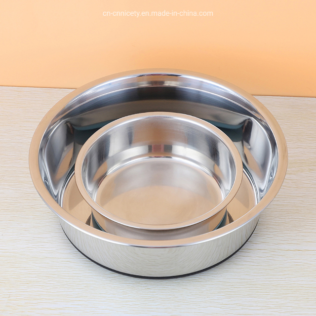 Stainless Steel with Silicone Bottom Non-Slid Reusable Pet Plate Pet Feeding Bowl