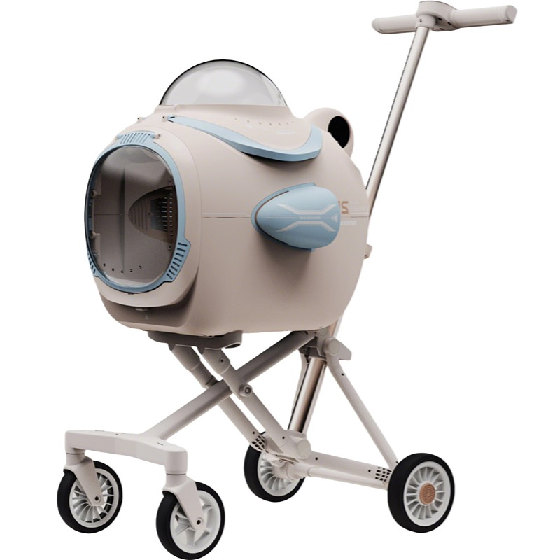 Foldable Pet Stroller for Outdoor Use with Safety Belt &amp; Rechargeable Fan