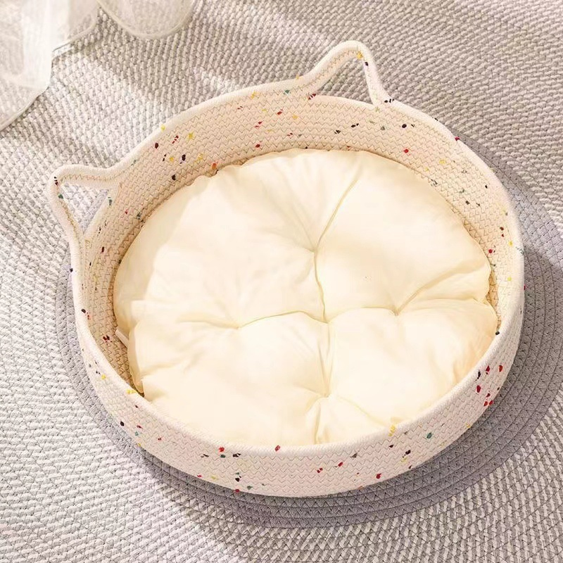 Woven Colorful Cotton Rope Comfortable Pet Bedding House Nest Along with Different Cotton Storage Baskets