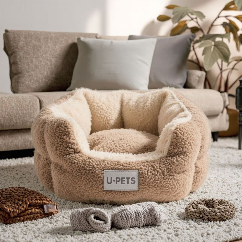 Factory Price Sherpa Fleece Calming Pet Bed for Indoor Cats and Dogs