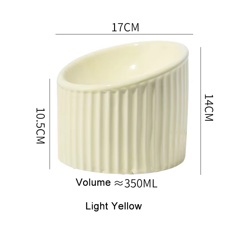Beveled Pet Polished Smooth Ceramic Raised Cat Dog Feeding Bowl