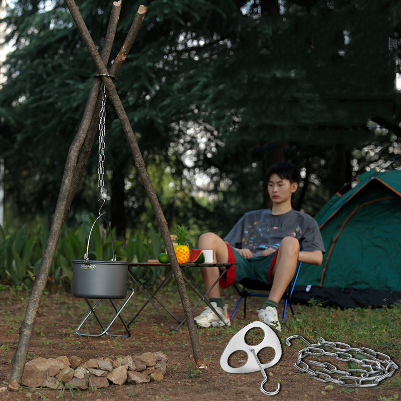 Hanging Planters Stainless Steel Portable Camping Gear Camping Tripod Grill Board Pot Chain Hanger