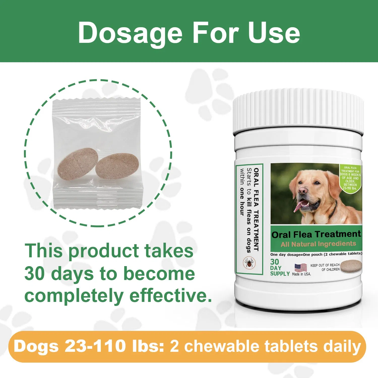 Efficient Oral Flea and Tick Treatment for Dogs, All-Natural Flea Prevention Tablets, Pet Health Pest Defense Medicine