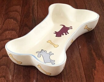 Wholesale OEM Creative Speckled Glaze Ceramic Pet Bowl with Bone Divider Pet Water &amp; Feeding Bowl