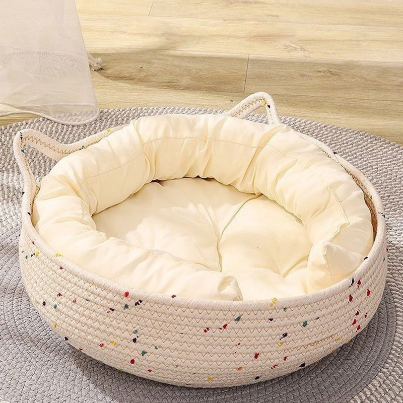 Woven Colorful Cotton Rope Comfortable Pet Bedding House Nest Along with Different Cotton Storage Baskets