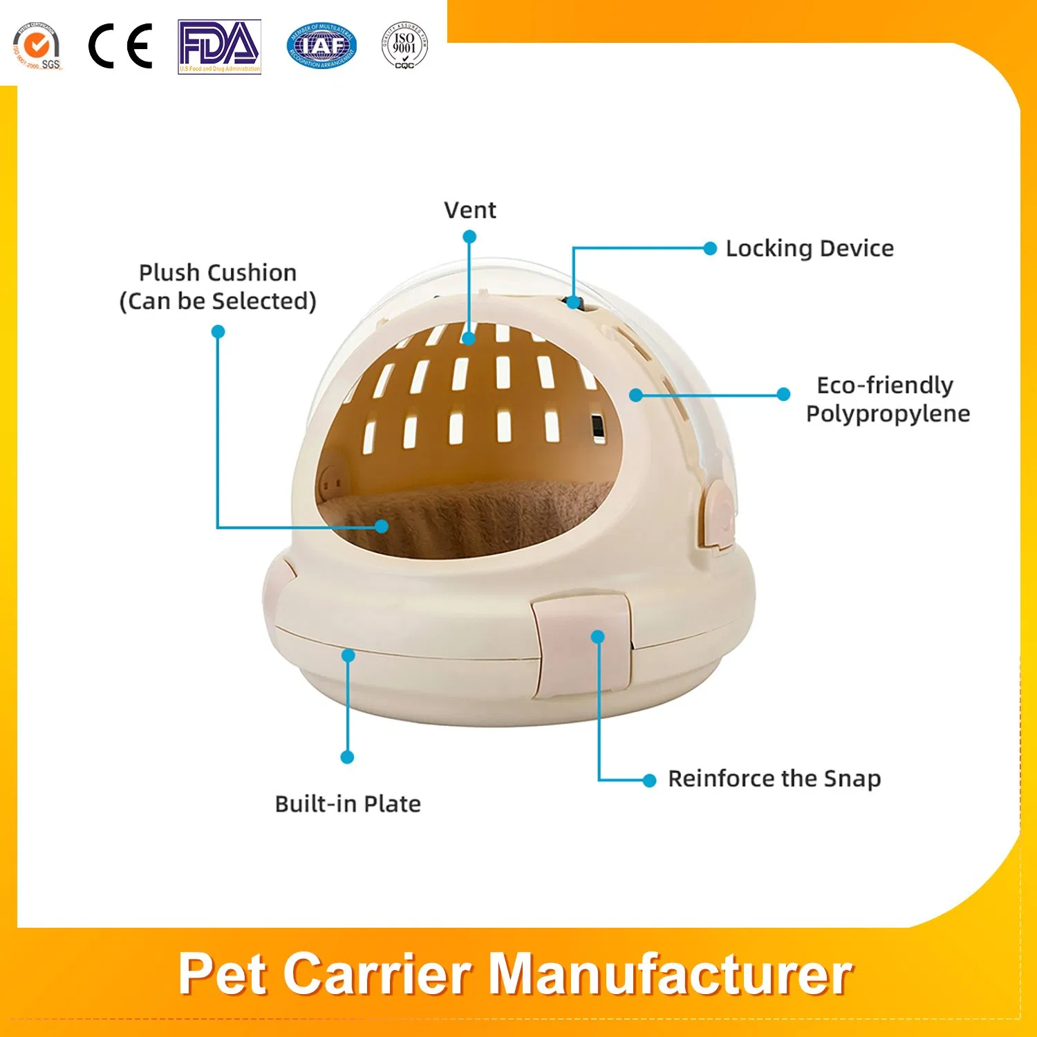 Eco-Friendly Polypropylene Luxury Dog Travel Crate Pet Suitcase Air Kennel Plastic Pet Supplier XL Designer Cat Carrier